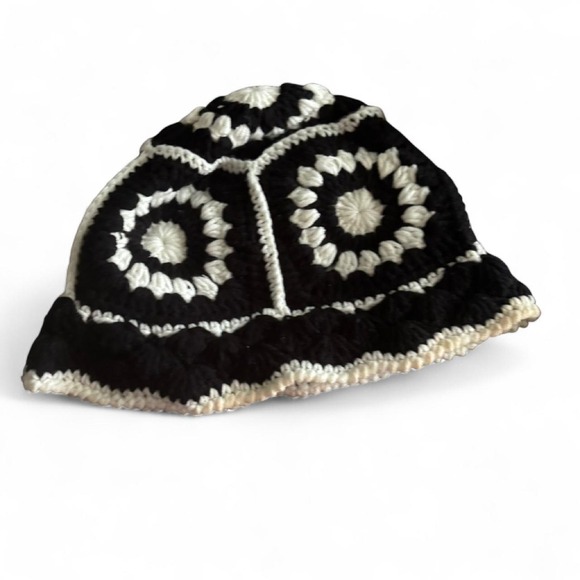 The Unbranded Brand Accessories - Handmade black and white crochet bucket hat